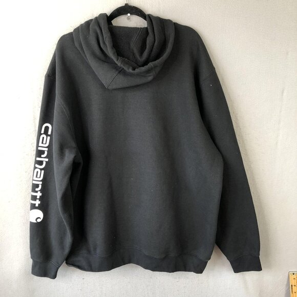 Carhartt Hoodie Mens 2XL Black K288 Pullover Original Fit Logo Sleeve Workwear - Picture 2 of 8